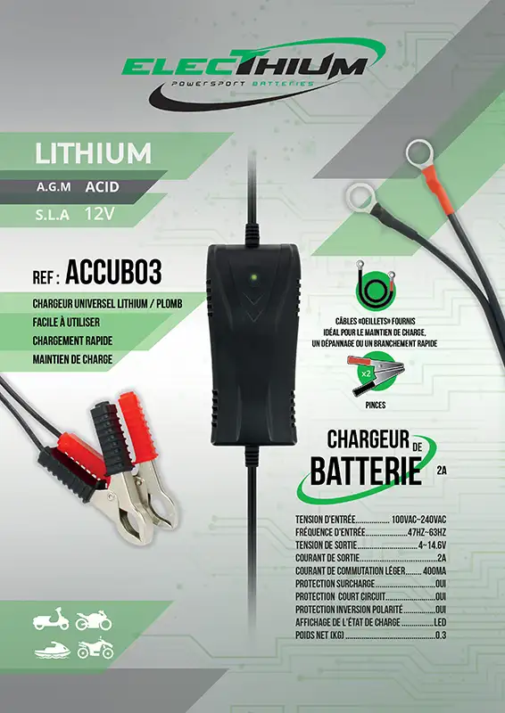 Chargeur Batterie Moto et Scooter - Pour batterie Lithium & Acide