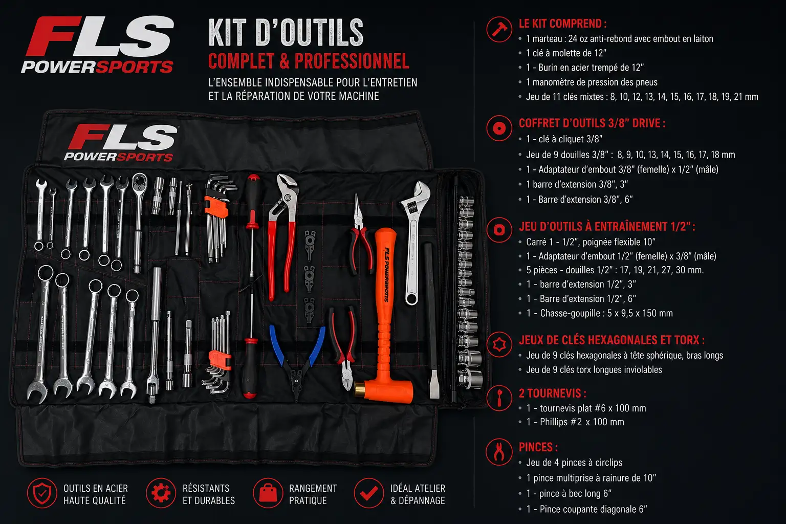 Trousse à outils de 66 pièces QUAD, SSV, 4X4 ...